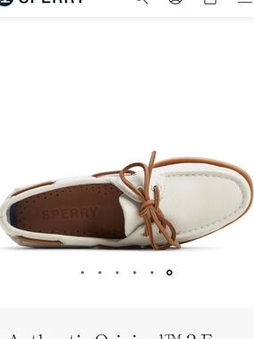 Sperry White Leather 2-Eye Boat Shoe with Tan Laces